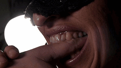 Anastasia and I bite the slaves fingers - up close!