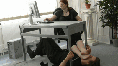 Victory Poses on a office slave