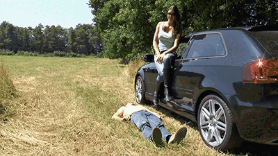Crushing the slaves guts at the car