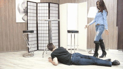 The slave becomes her foot mat now! (SD Video)