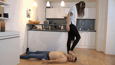 Brutally trampling and humiliating the foot slave