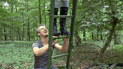Hands crushed on the deer stands steps