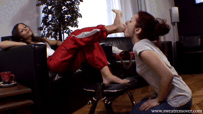 Put your nose on my sweaty soles, slave girl! - full