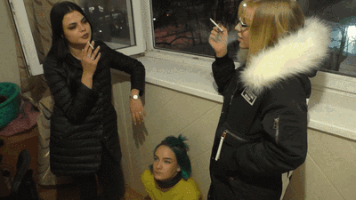 ANGELINA and SELENA - This whore is like a trash can - Human ashtray and humiliation (wmv)