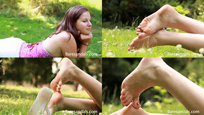 Denise flip flops and soles on the grass