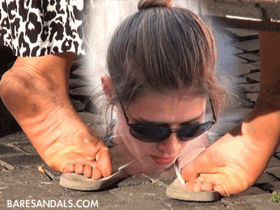 Wrinkle soles in white flip flops and friends in sandals