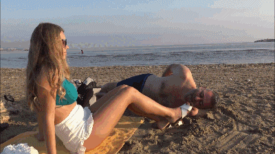 GABRIELLA - One day at the beach - Dirty flat sandals licking, public
