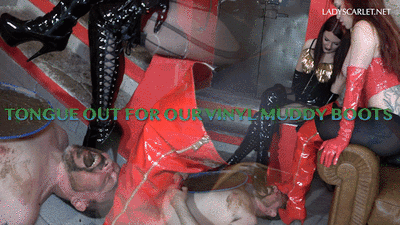 LADY SCARLET - TONGUE OUT FOR OUR VINYL MUDDY BOOTS hd (real mud)