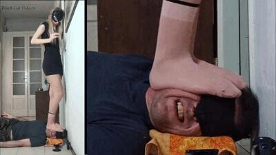 dancing on head just wearing socks (fullbody view)