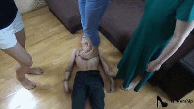 3 mistresses trampling 1 slave