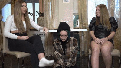 VALERIA and EVGENIA - Sit under the table and worship our feet while we talk - FULL (HD)